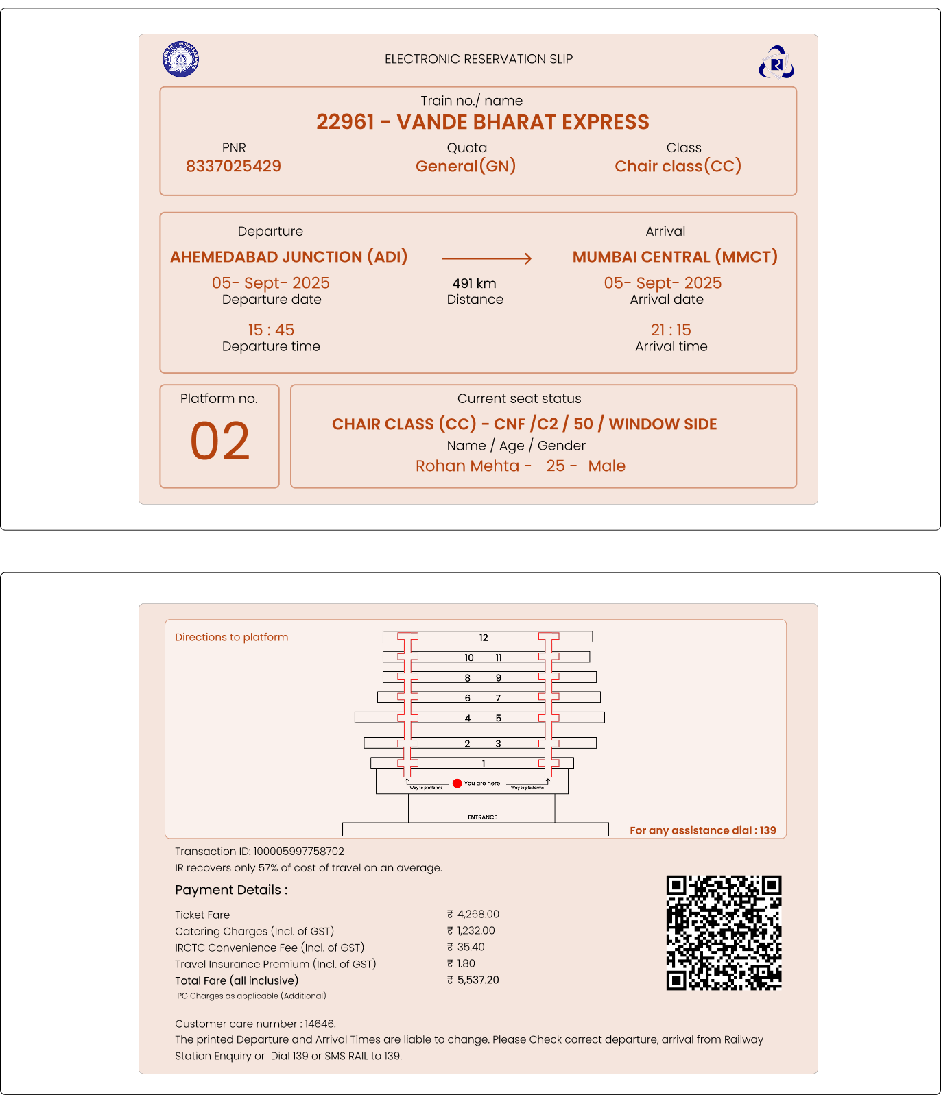 Redesigned reservation slip